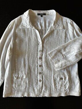 Alex Marie 100% Linen White Pintuck Button‑Front Blouse Jacket  Size 16